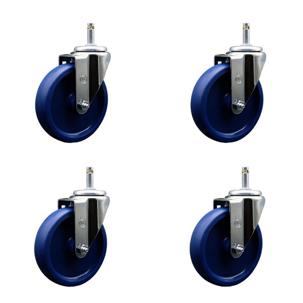 5'' Solid Polyurethane Wheel Swivel 7/16'' Grip Ring Stem Caster Set, 4PK